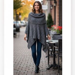 Anthropologie Ella Moss poncho Size XS to Small cowl turtle neck cable knit gray